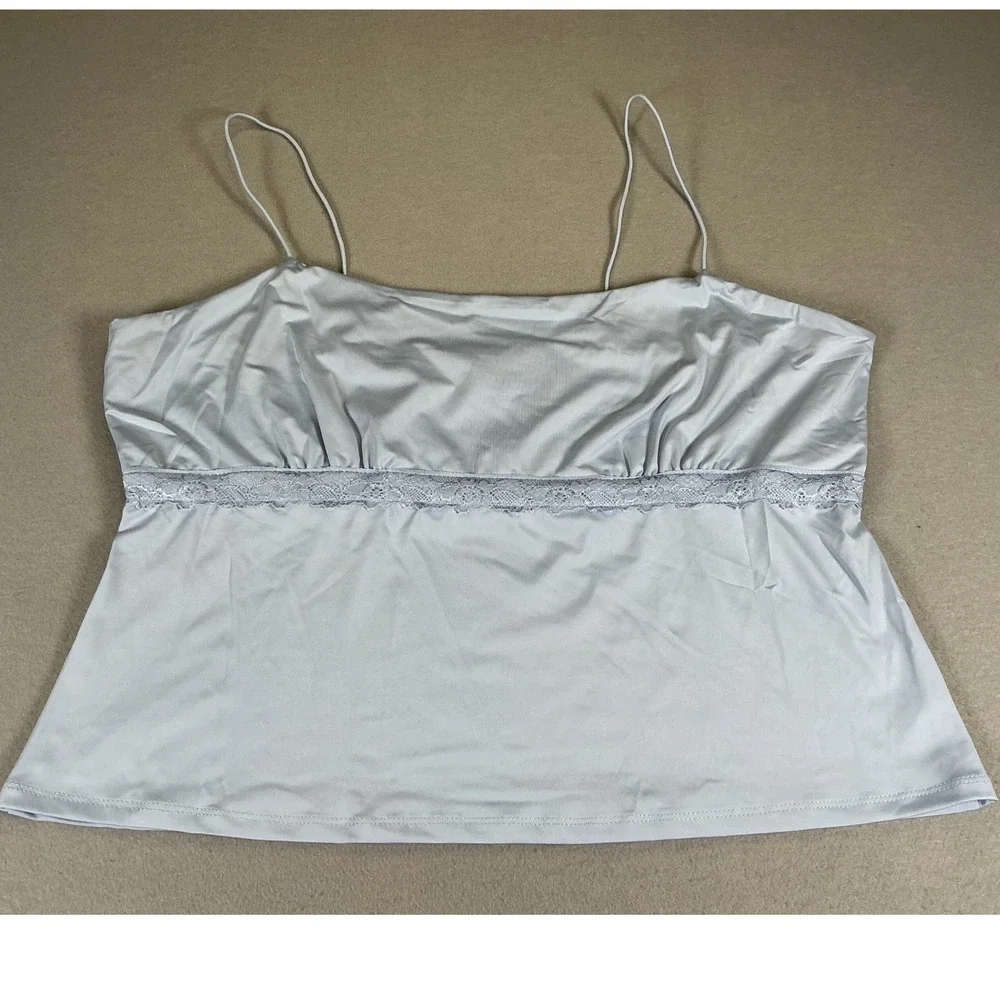 Wild Fable Womens XL Satin Cami Top Blue Lace Trim Y2K Spaghetti Strap NWT‎